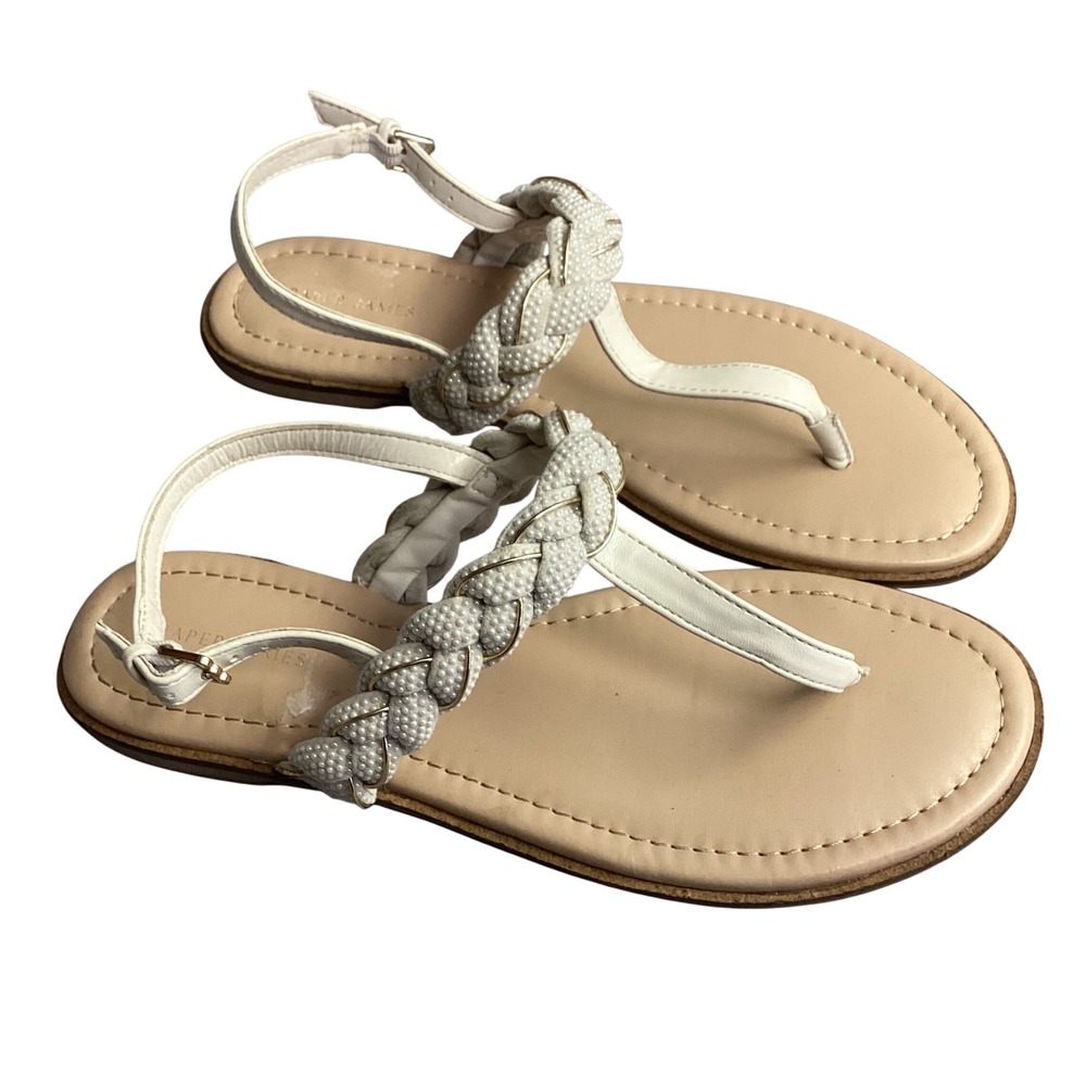 Draper James Braided Sling-Back Sandals Beaded Accents White Gold US 8